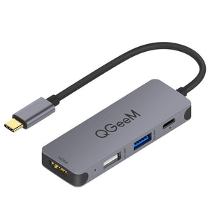 QGeeM UH04-1 4 In 1 USB 3.0 Multifunction Type-C Extension HUB Adapter(Silver Gray)
