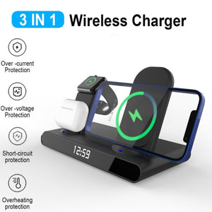 SY-011 15W Wireless Fast Charge Stand Clock Three-in-One Folding Wireless Charger(Black)