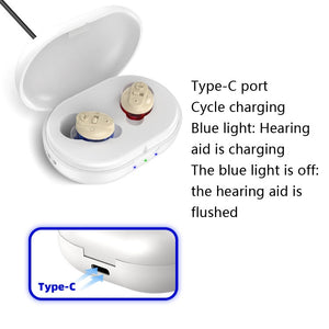 Old People Voice Amplifier Sound Collector Hearing Aid(Red Blue Double Machine + White Charging Bin)