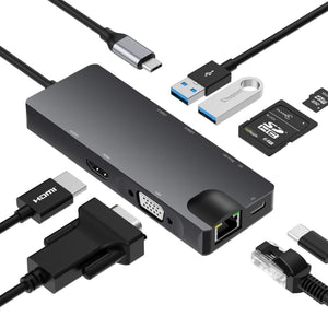 8 In 1 Type-C To HDMI+VAG Gigabit RJ45+USB3.0 Docking Station(Gray)