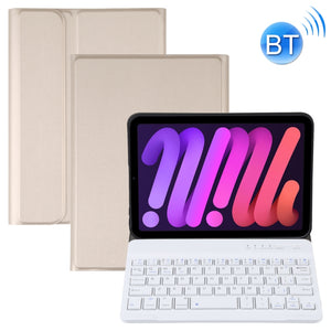 A06 Detachable Lambskin Texture Ultra-thin TPU Bluetooth Keyboard Leather Tablet Case with Stand For iPad mini 6 (Gold)