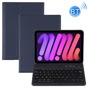 A06 Detachable Lambskin Texture Ultra-thin TPU Bluetooth Keyboard Leather Tablet Case with Stand For iPad mini 6 (Blue)