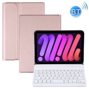 A06 Detachable Lambskin Texture Ultra-thin TPU Bluetooth Keyboard Leather Tablet Case with Stand For iPad mini 6 (Rose Gold)