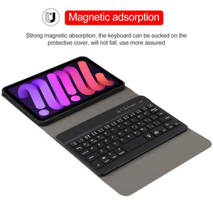 A06S Detachable Lambskin Texture Ultra-thin TPU Backlight Bluetooth Keyboard Leather Tablet Case with Stand For iPad mini 6 (Black)