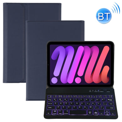 A06S Detachable Lambskin Texture Ultra-thin TPU Backlight Bluetooth Keyboard Leather Tablet Case with Stand For iPad mini 6 (Blue)