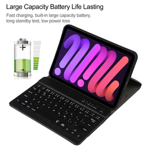 A06S Detachable Lambskin Texture Ultra-thin TPU Backlight Bluetooth Keyboard Leather Tablet Case with Stand For iPad mini 6 (Blue)