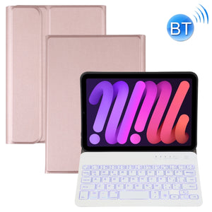 A06S Detachable Lambskin Texture Ultra-thin TPU Backlight Bluetooth Keyboard Leather Tablet Case with Stand For iPad mini 6(Rose Gold)