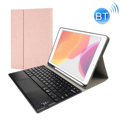 RK109C Detachable Magnetic Plastic Bluetooth Keyboard with Touchpad + Silk Pattern TPU Tablet Case for iPad Air 2020, with Pen Slot & Bracket(Rose Gold)