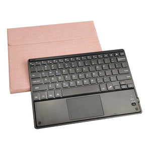 RK508C Detachable Magnetic Plastic Bluetooth Keyboard with Touchpad + Silk Pattern TPU Tablet Case for iPad 9.7 inch, with Pen Slot & Bracket(Rose Gold)