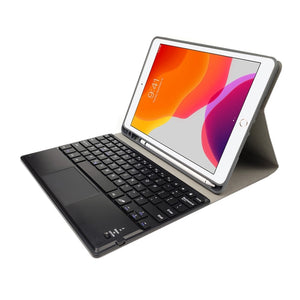 RK508C Detachable Magnetic Plastic Bluetooth Keyboard with Touchpad + Silk Pattern TPU Tablet Case for iPad 9.7 inch, with Pen Slot & Bracket(Silver)