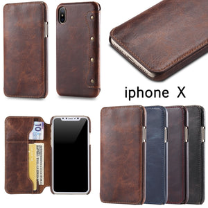 For iPhone X / XS Oil Wax Cowhide Horizontal Flip Leather Case with Card Slots & Wallet