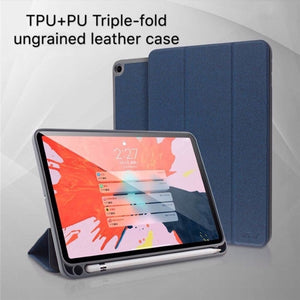 Mutural Exquisite Series Cloth Texture Magnet Horizontal Flip TPU + PU Leather Case for iPad mini 5 / mini 4, with 3-Fold Holder & Pen Slot(Blue)