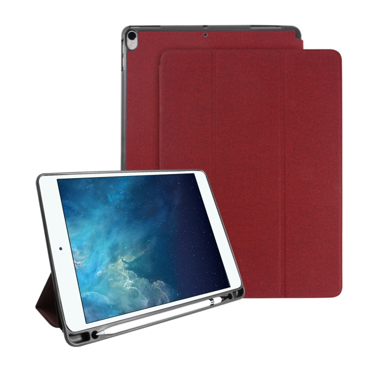 Mutural Exquisite Series Cloth Texture PU+TPU Leather Case for iPad Pro 10.5 inch, with 3-Fold Holder & Pen Slot & Sleep & Wake-up Function(Red)